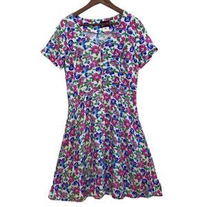 Vintage Dress Women Medium Large Short Sleeve Pink Blue Floral 90s Skater Grunge